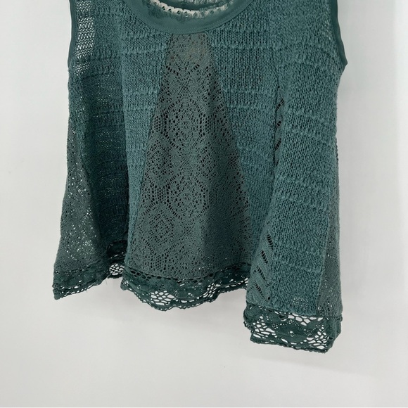 Meadow Rue Anthropologie Green Lace Boho Crochet Fray Tank Top knit Blouse Small - Picture 3 of 11